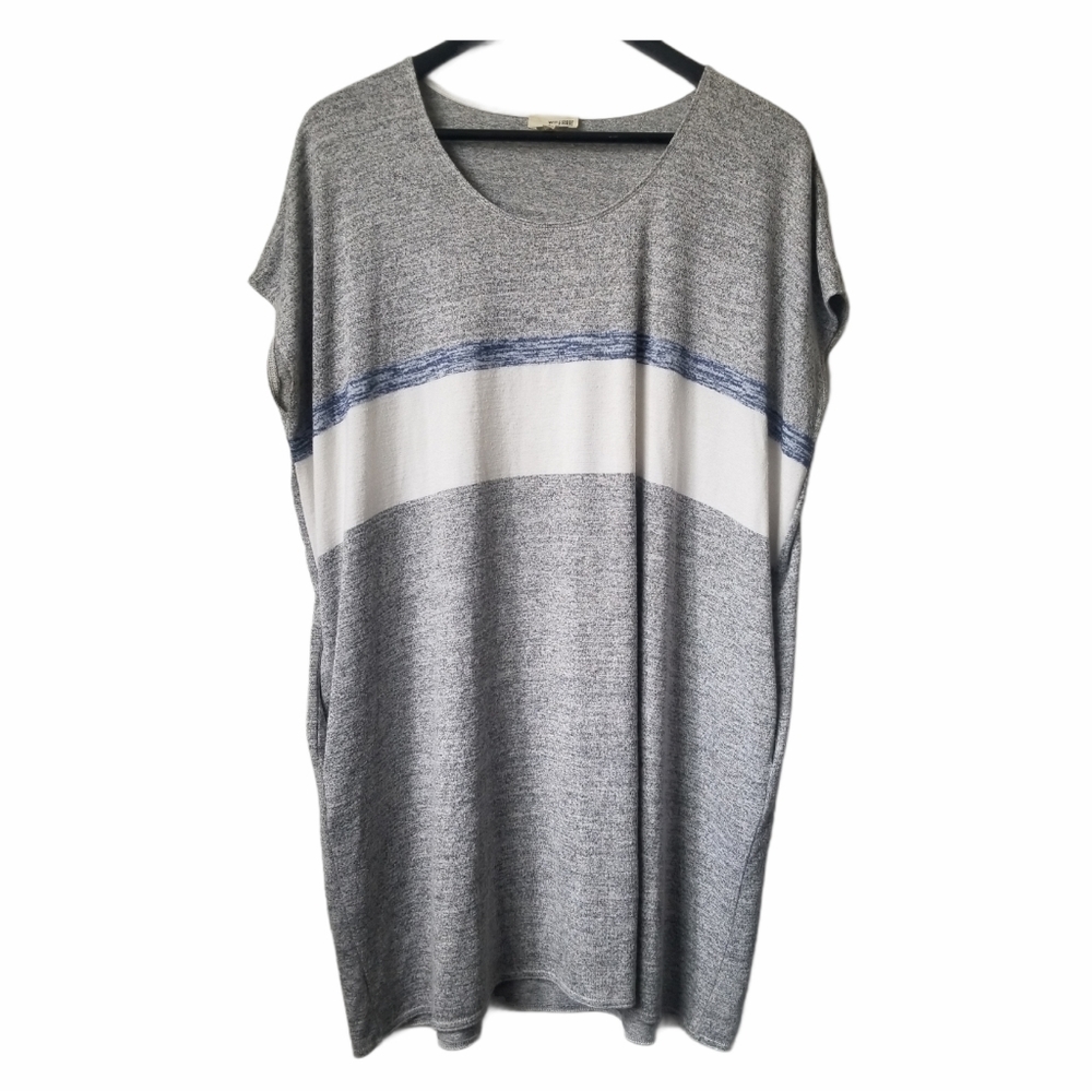 Aritzia Wilfred Free Lorelei Grey Striped  T-shirt Dress With Pockets Size Small